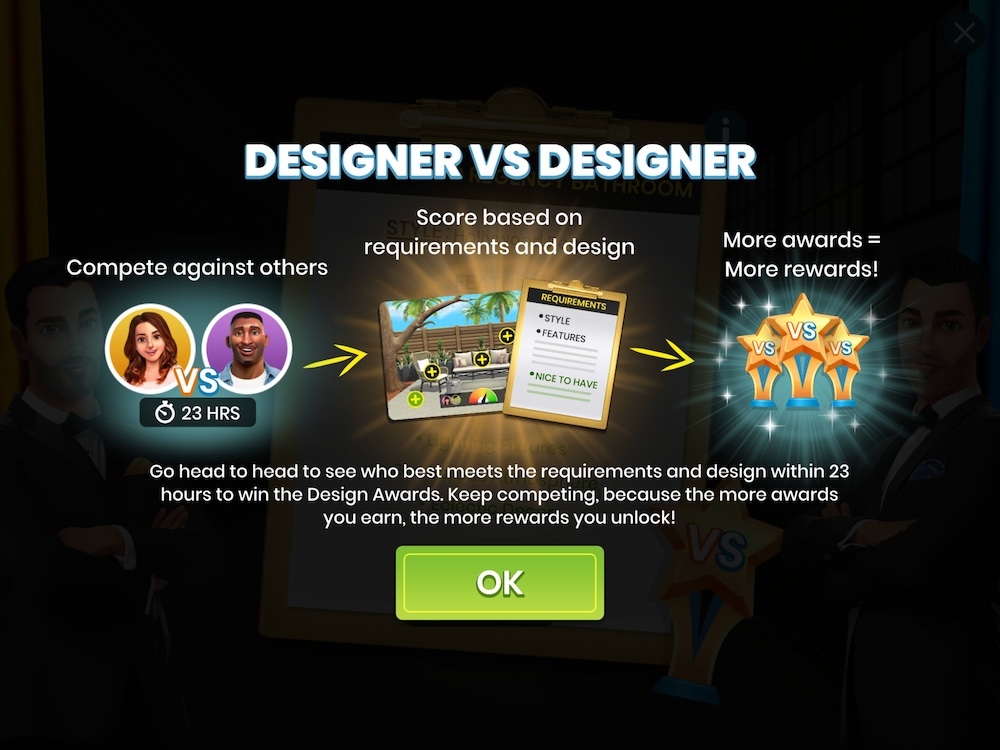 Property Brothers’ Designer Vs. Designer event runs throughout the week, incentivizing players to progress on the main puzzle levels