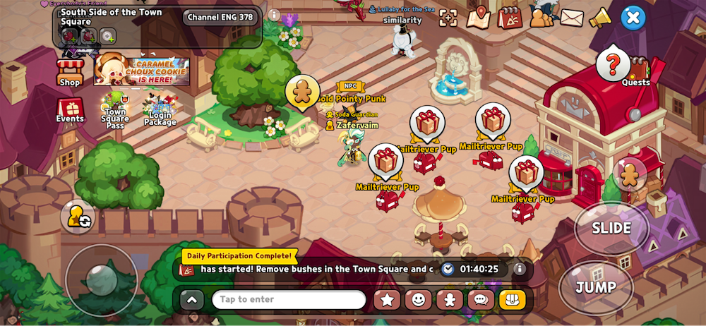 CookieRun: Kingdom added a hangout area called Town Square, which features recurring task events taking place every two hours