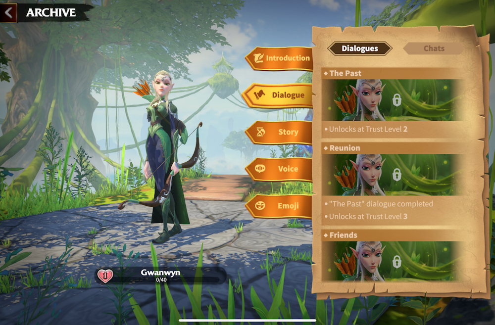 Call of Dragons: The Heroes each have a Trust Level that can be raised to unlock more secrets about the character’s background and personality