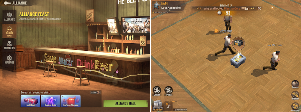State of Survival's social hangout area, Alliance Hall