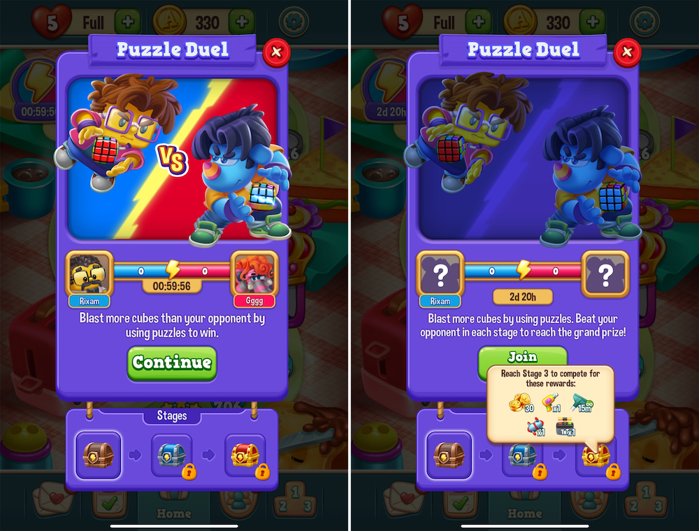 Puzzle Duel was added to Toy Blast in July 2023 and runs every Monday to Wednesday, expanding the LiveOps framework